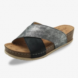 Dame Cross Splejsning Åben Tå Comfy Summer Casual Wedge Sandaler