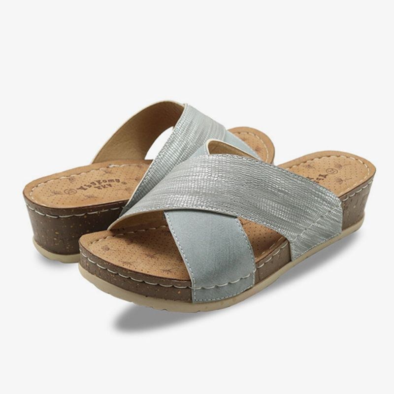 Dame Cross Splejsning Åben Tå Comfy Summer Casual Wedge Sandaler