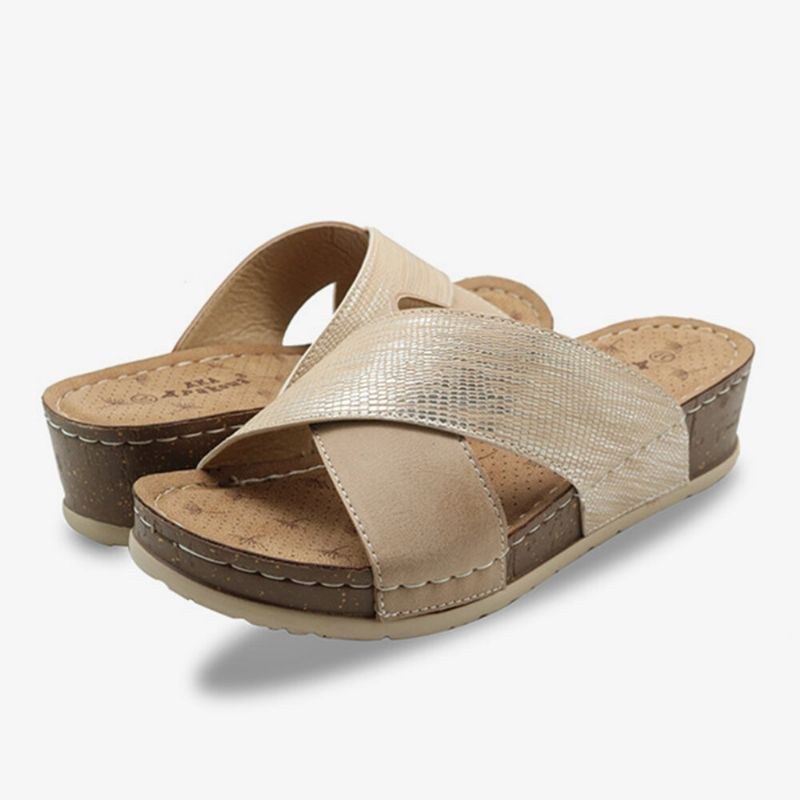 Dame Cross Splejsning Åben Tå Comfy Summer Casual Wedge Sandaler