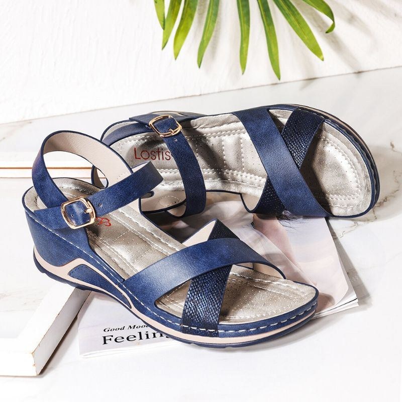 Dame Cross Strap Spænde Comfy Casual Wedge Sandaler