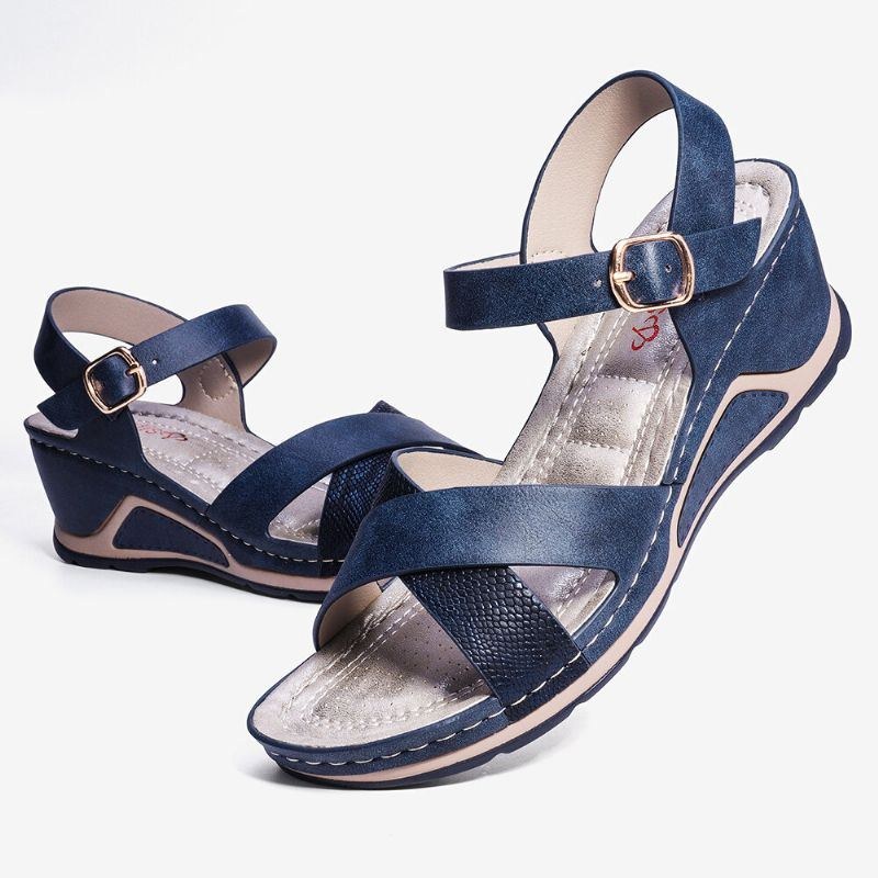 Dame Cross Strap Spænde Comfy Casual Wedge Sandaler