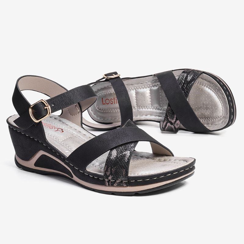 Dame Cross Strap Spænde Comfy Casual Wedge Sandaler