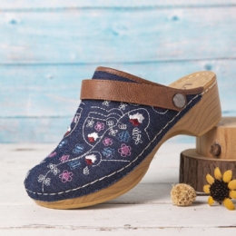 Dame Denim Blomsterbroderi Closed Toe Clogs Sandaler