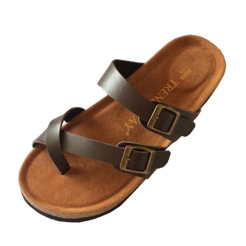 Dame Dobbeltspænde Strap Comfy Beach Flip Flops Kork Flade Sandaler