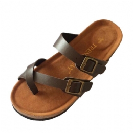 Dame Dobbeltspænde Strap Comfy Beach Flip Flops Kork Flade Sandaler