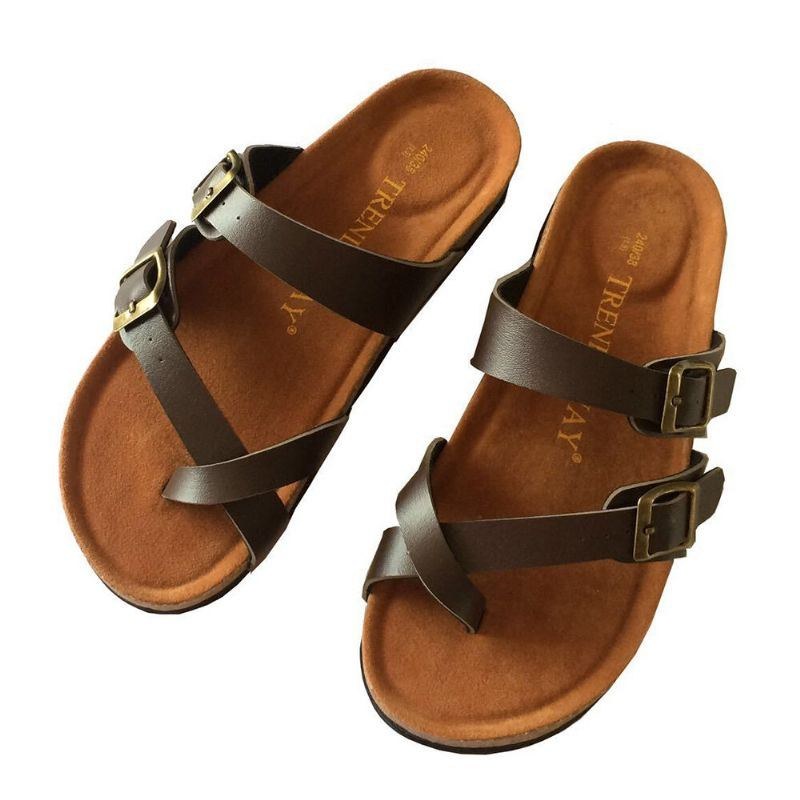 Dame Dobbeltspænde Strap Comfy Beach Flip Flops Kork Flade Sandaler