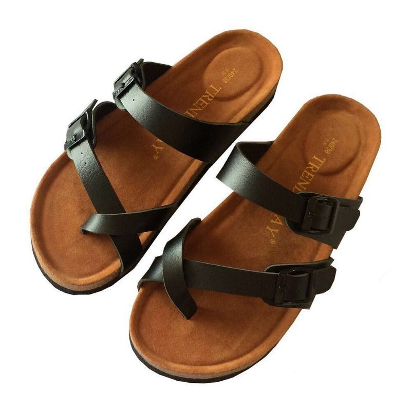 Dame Dobbeltspænde Strap Comfy Beach Flip Flops Kork Flade Sandaler