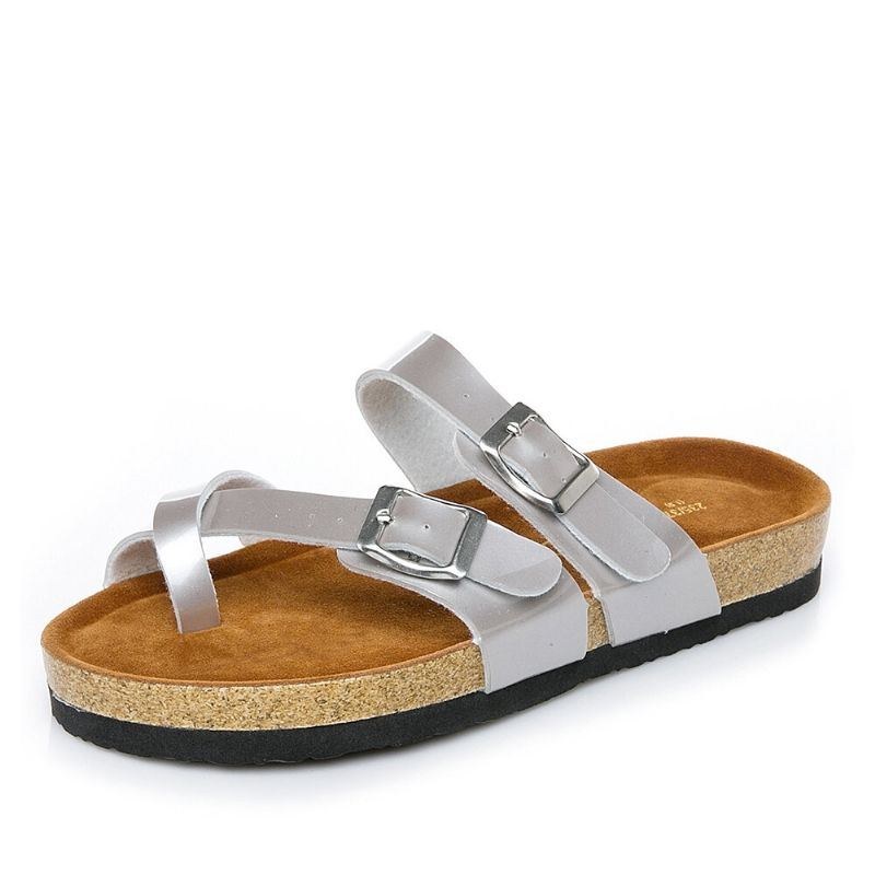 Dame Dobbeltspænde Strap Comfy Beach Flip Flops Kork Flade Sandaler