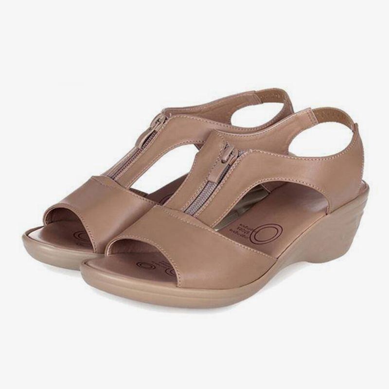 Dame Ensfarvet Front Lynlås Bærbare Casual Wedges Sandaler