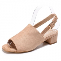 Dame Ensfarvet Ruskind Peep Toe Slingback Chunky Heel Casual Sandaler Med Daglige Hæle