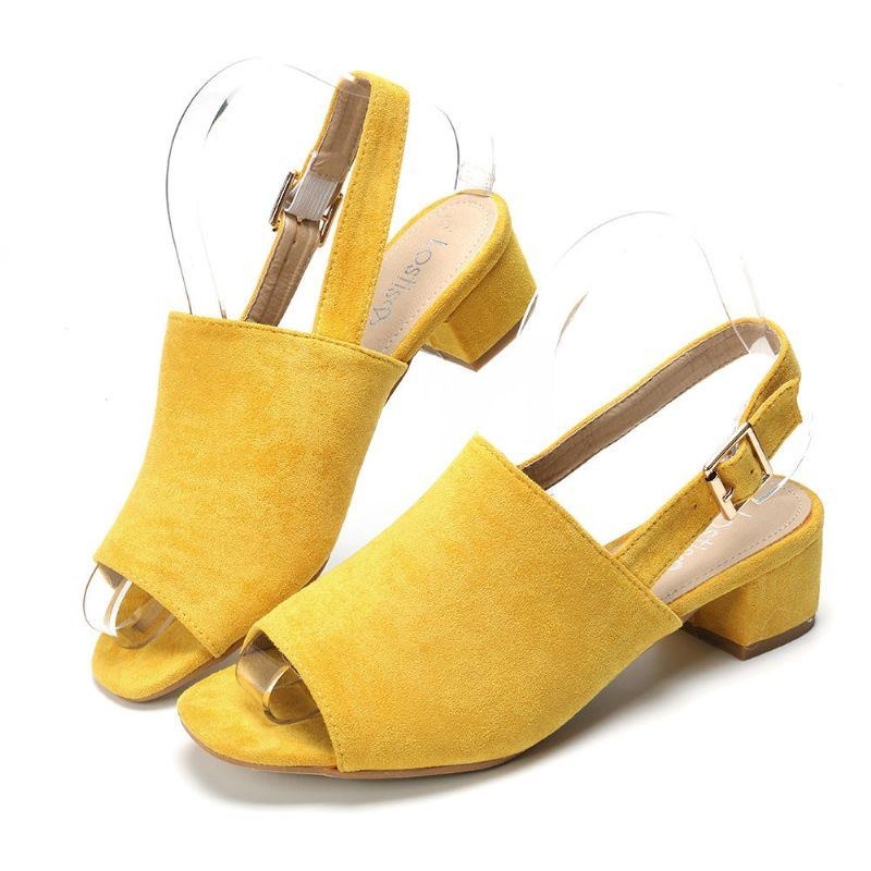 Dame Ensfarvet Ruskind Peep Toe Slingback Chunky Heel Casual Sandaler Med Daglige Hæle