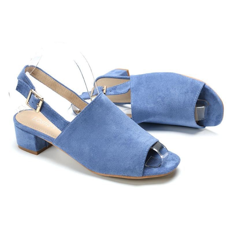 Dame Ensfarvet Ruskind Peep Toe Slingback Chunky Heel Casual Sandaler Med Daglige Hæle