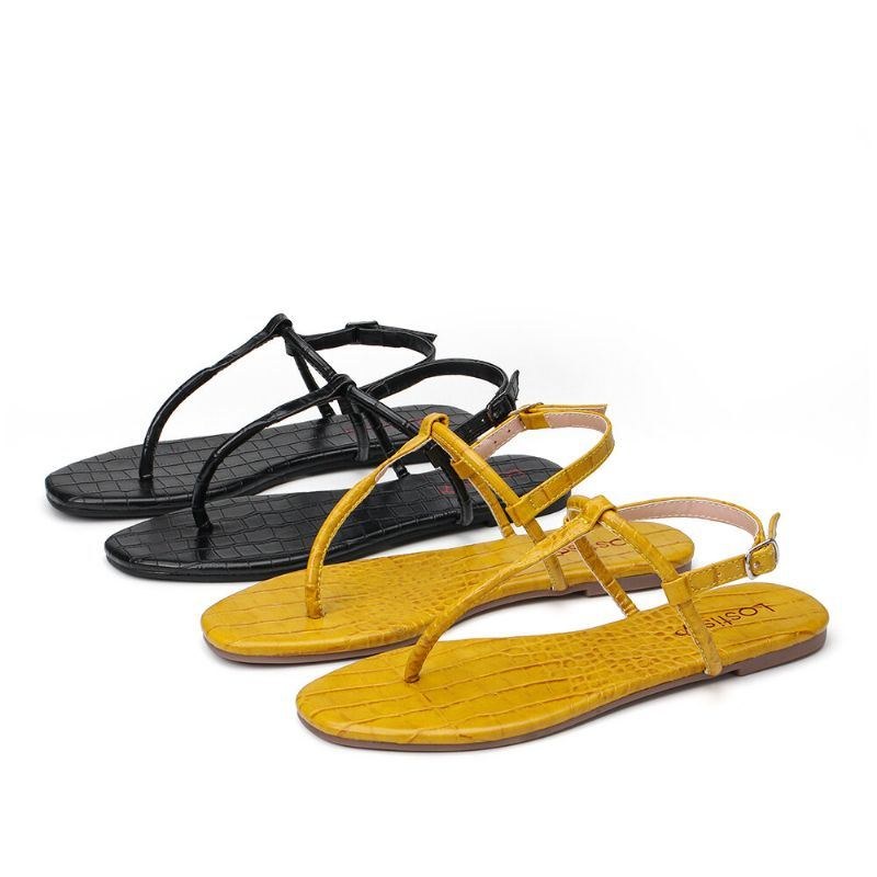 Dame Ensfarvet T-strop Clip Toe Sidespænde Casual Sandaler