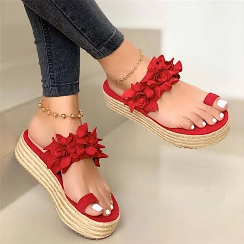 Dame Espadriller Blomsterdekoration Tåring Casual Beach Platform Sandaler