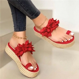 Dame Espadriller Blomsterdekoration Tåring Casual Beach Platform Sandaler