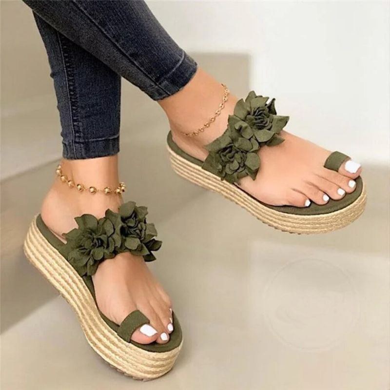 Dame Espadriller Blomsterdekoration Tåring Casual Beach Platform Sandaler