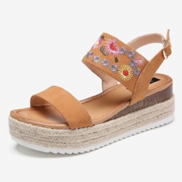 Dame Espadriller Broderi Blomster Spænde Strap Slingback Platform Sandaler