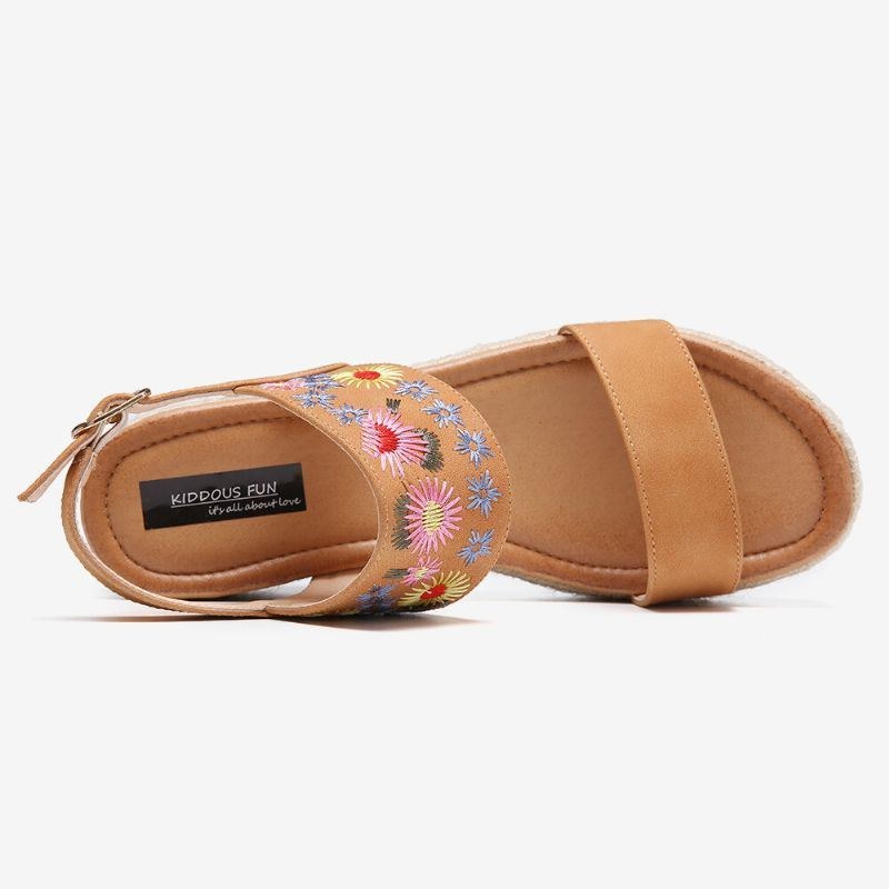 Dame Espadriller Broderi Blomster Spænde Strap Slingback Platform Sandaler