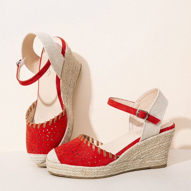 Dame Espadriller Udskæring Ankelrem Casual Wedge Sandaler