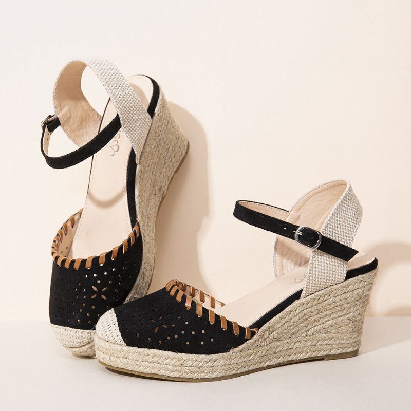 Dame Espadriller Udskæring Ankelrem Casual Wedge Sandaler