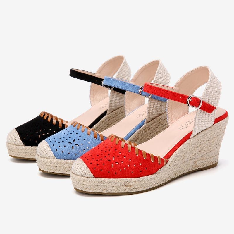 Dame Espadriller Udskæring Ankelrem Casual Wedge Sandaler