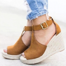 Dame Espadrilles Peep Toe Buckle Comfy Casual Wedges Sandaler