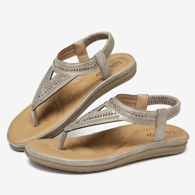 Dame Flip Flop Rhinestone Elastik Band Slip On Sommer Behagelige Casual Flade Sandaler