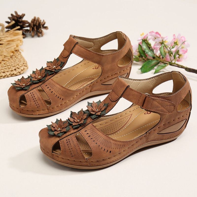 Dame Flower Decro Cutout Krogløkke Åndbar Casual Wedge Sandaler