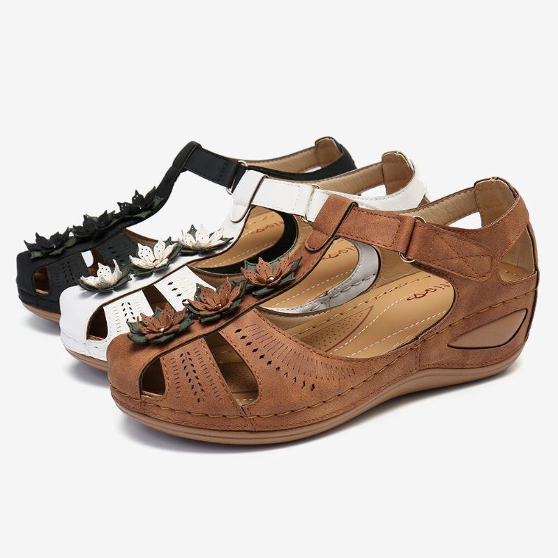 Dame Flower Decro Cutout Krogløkke Åndbar Casual Wedge Sandaler