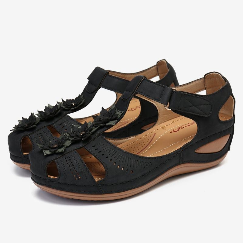 Dame Flower Decro Cutout Krogløkke Åndbar Casual Wedge Sandaler