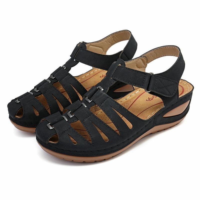 Dame Hulsplejsningsspænde Krogløkke Gladiator Wedge Sandaler