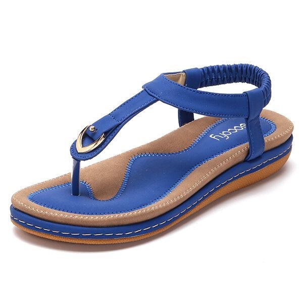 Dame Komfortabel Clip Toe Elastik Letvægts Slip On Summer Beach Flat Sandaler