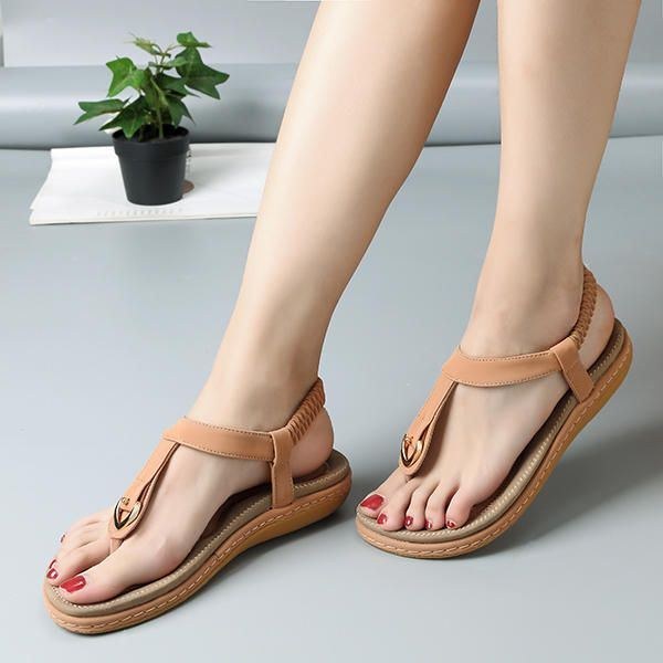 Dame Komfortabel Clip Toe Elastik Letvægts Slip On Summer Beach Flat Sandaler