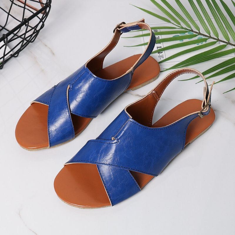 Dame Kvinder Beach Peep Toe Cross Spænde Flats Sandaler