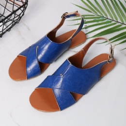 Dame Kvinder Beach Peep Toe Cross Spænde Flats Sandaler