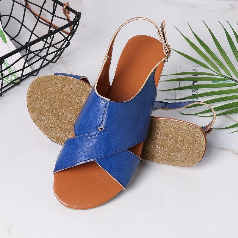 Dame Kvinder Beach Peep Toe Cross Spænde Flats Sandaler