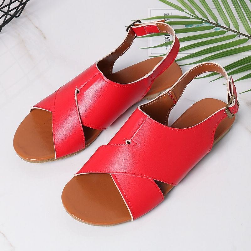 Dame Kvinder Beach Peep Toe Cross Spænde Flats Sandaler