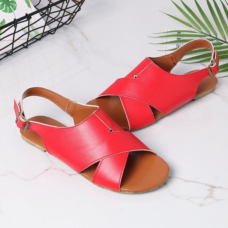 Dame Kvinder Beach Peep Toe Cross Spænde Flats Sandaler