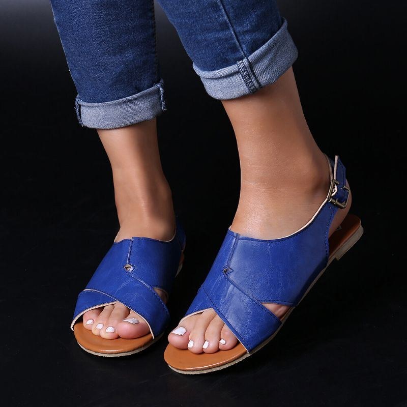 Dame Kvinder Beach Peep Toe Cross Spænde Flats Sandaler