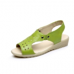 Dame Læder Udhulet Peep Toe Slip On Bløde Sandaler