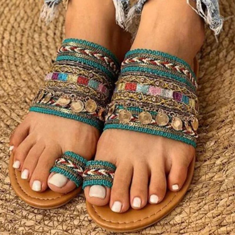 Dame Large Størrelse Bohemian Ethnic Style Beach Toe Ring Casual Sandaler