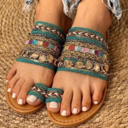 Dame Large Størrelse Bohemian Ethnic Style Beach Toe Ring Casual Sandaler