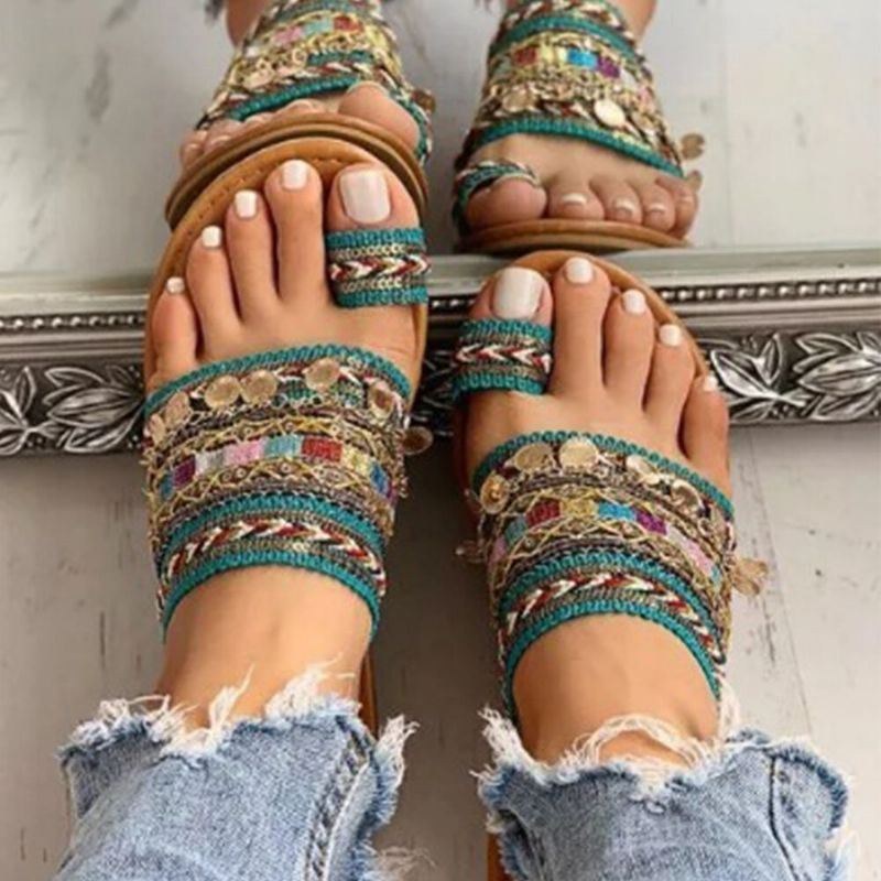 Dame Large Størrelse Bohemian Ethnic Style Beach Toe Ring Casual Sandaler