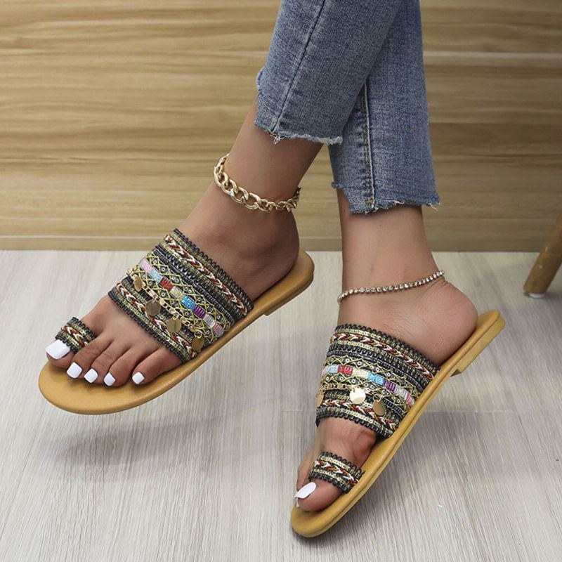 Dame Large Størrelse Bohemian Ethnic Style Beach Toe Ring Casual Sandaler