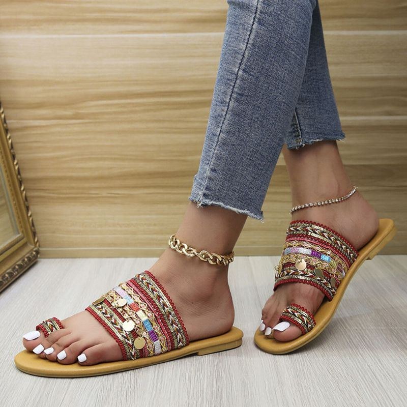 Dame Large Størrelse Bohemian Ethnic Style Beach Toe Ring Casual Sandaler