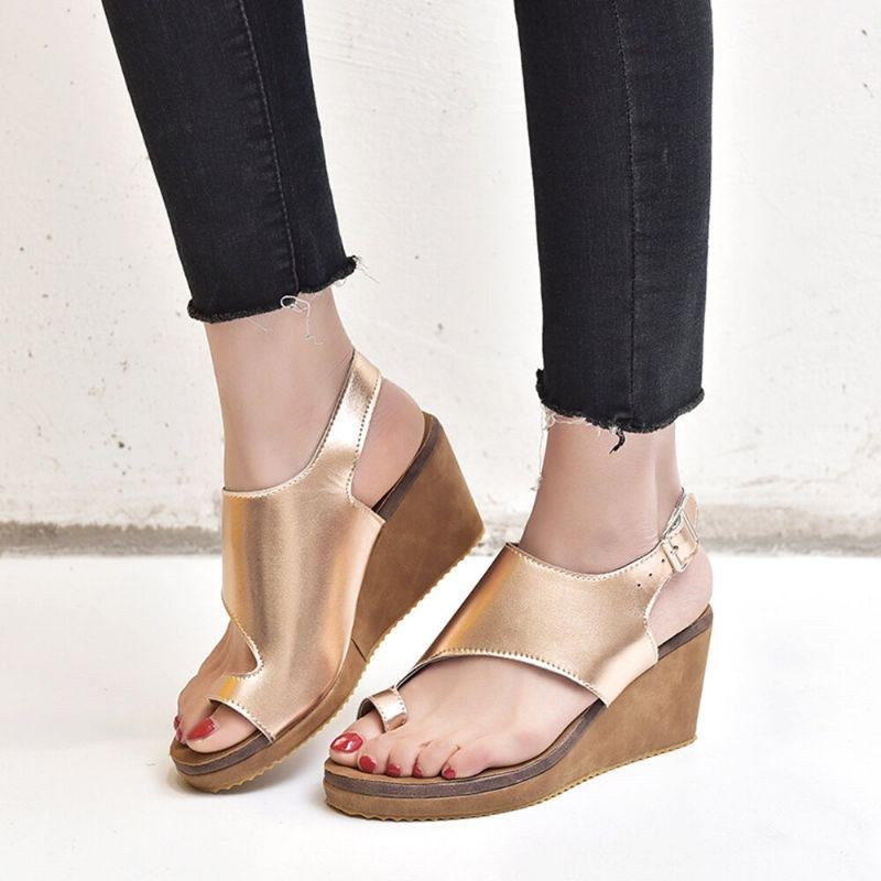 Dame Large Størrelse Spænde Strap Clip Toe Wedges Sandaler