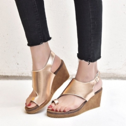 Dame Large Størrelse Spænde Strap Clip Toe Wedges Sandaler