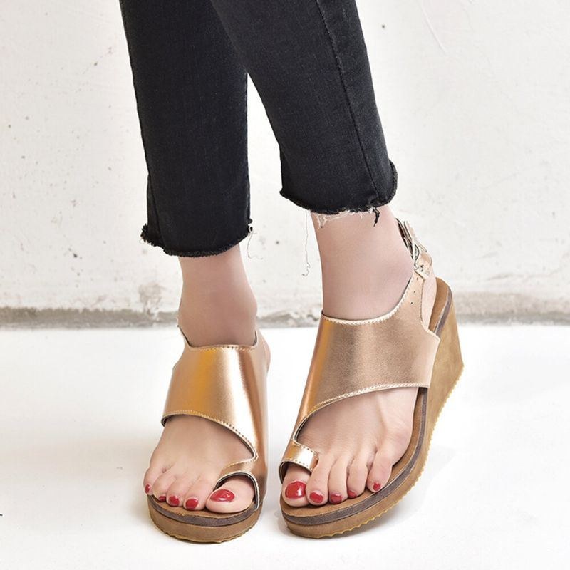 Dame Large Størrelse Spænde Strap Clip Toe Wedges Sandaler