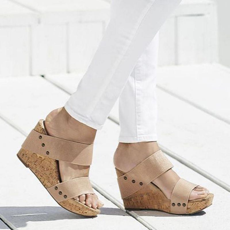 Dame Med Mellemhæl Peep Toe Casual Wedge Sandaler