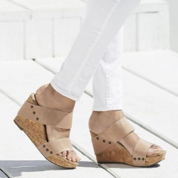 Dame Med Mellemhæl Peep Toe Casual Wedge Sandaler